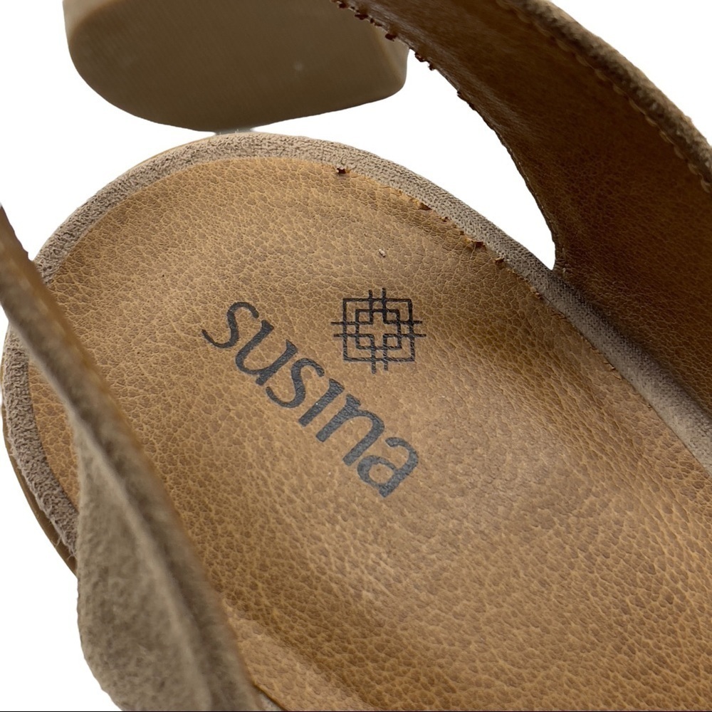 Susina Block Heel Sandals Open Toe Ankle Strap Tan Suede Leather | Size 8.5 - Picture 8 of 12